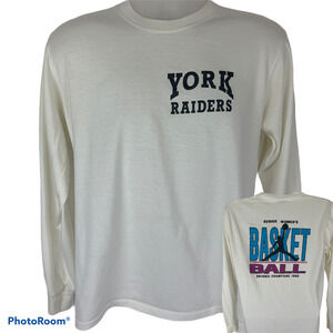 Vintage 90s York Raiders Basketball T Shirt Ontario White Tee Womens XL X-Large